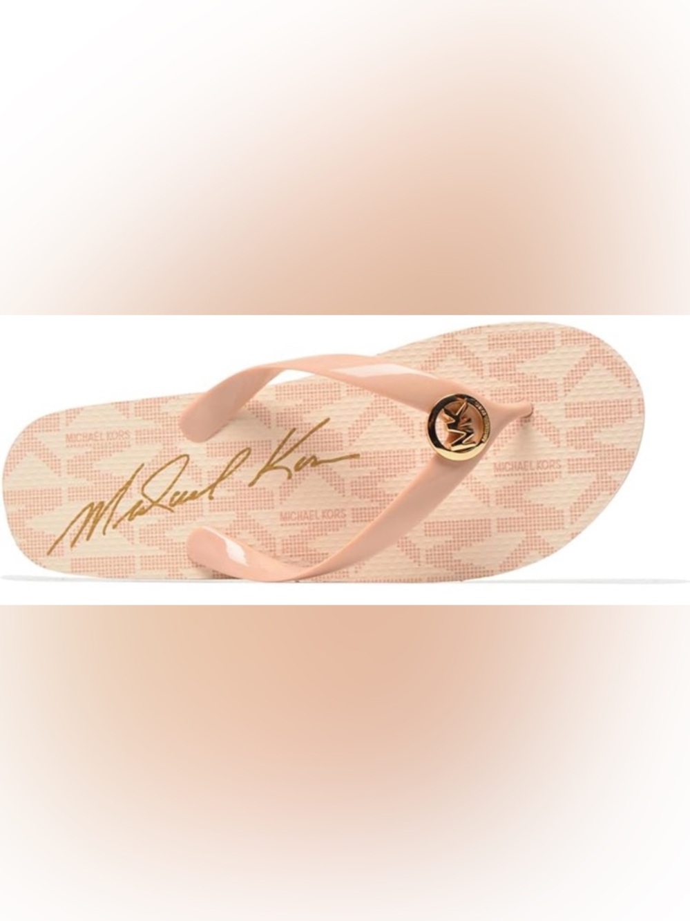 Michael Kors Blush Pink Monogram Flip Flop with Gold Logo